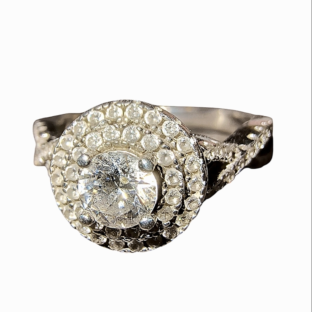 Art Deco Style Sterling Silver & Rhinestone Halo Sparkle Ring